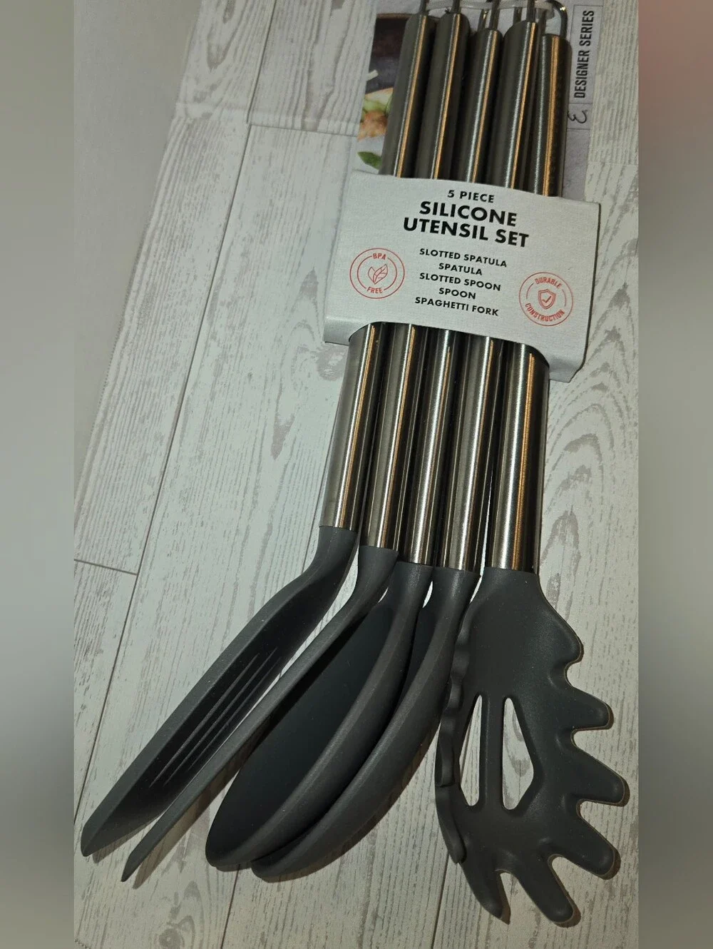 5-Piece Silicone Cooking Utensil Set - Gray